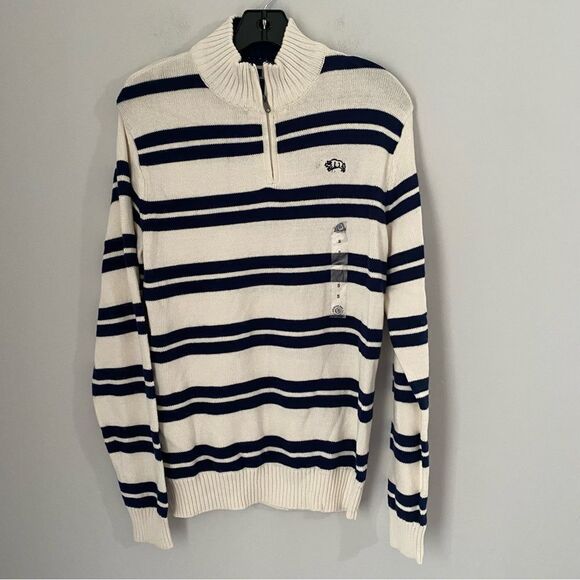 American Rag Men's Vintage Stripe 1/4 Zip Pullover Sweater White/navy Small - Picture 1 of 4